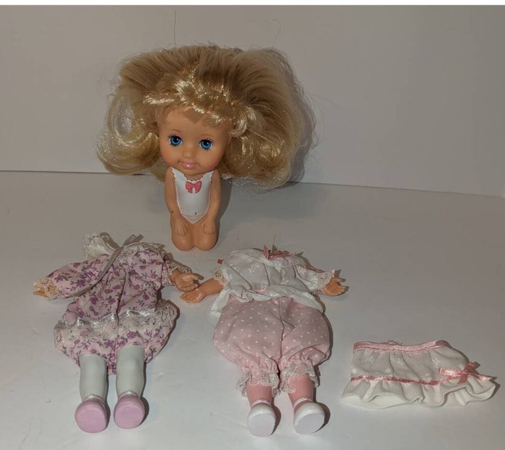 Vintage 1986 Playskool 5" Sweetie Pops Doll 2 Original Outfits Rare HTF